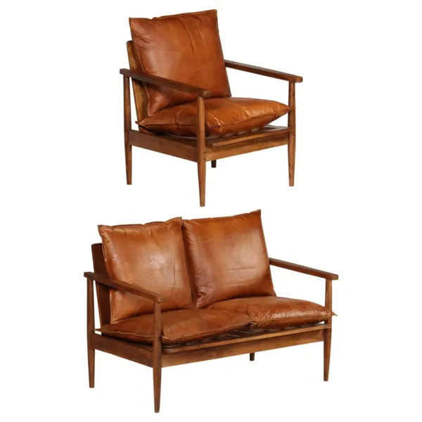 Canapés et Fauteuil - Cuir & Bois Massif Acacia