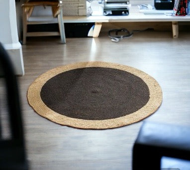 Tapis Rond - Jute Naturel & Coton Noir