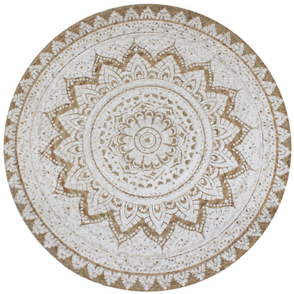 Tapis Rond - Jute Naturel et Rosace Blanc