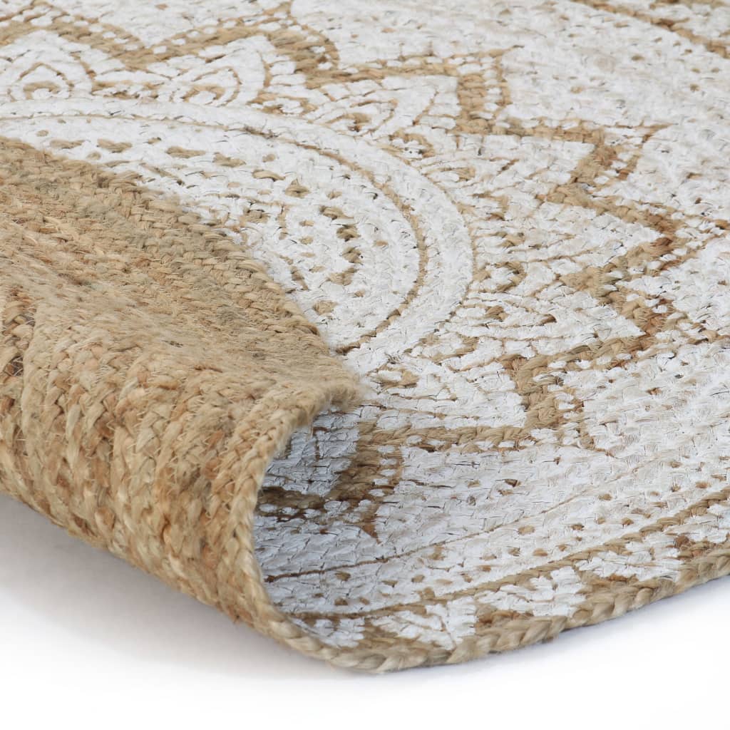 Tapis Rond - Jute Naturel et Rosace Blanc